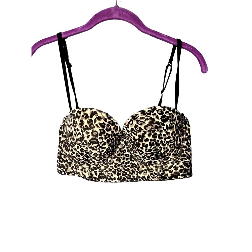 T-Shirt Bra Wired Women's Size 36C Cheetah Print Padded Comfort Longer Bottom
